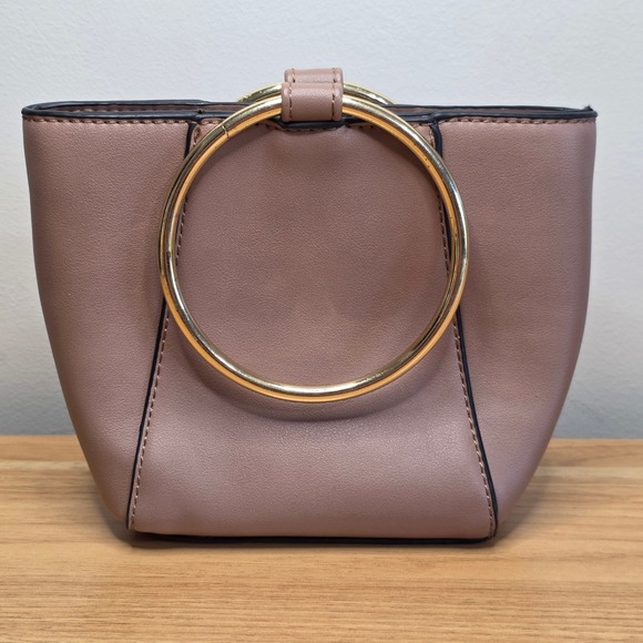 Colab Handbags - Colab Taupe/Pink Faux Leather Top‎ Handle Bag Gold Ring Handles